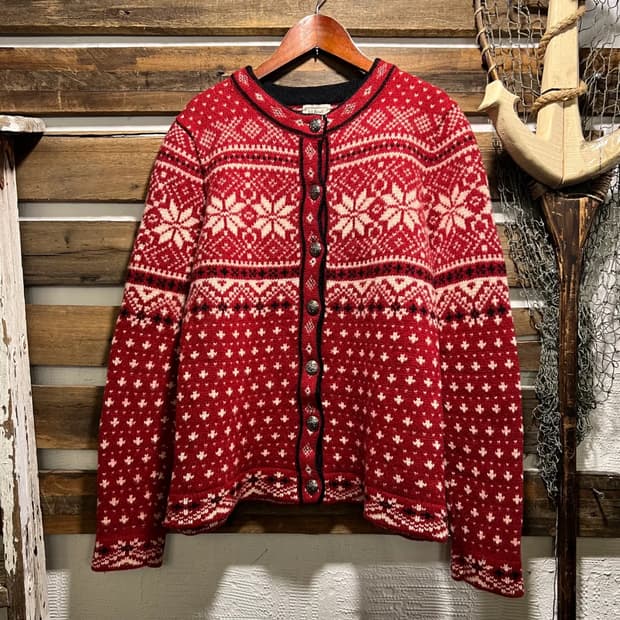 [M]엘엘빈 USA 노르딕 패턴 레드 램스울 니트 가디건