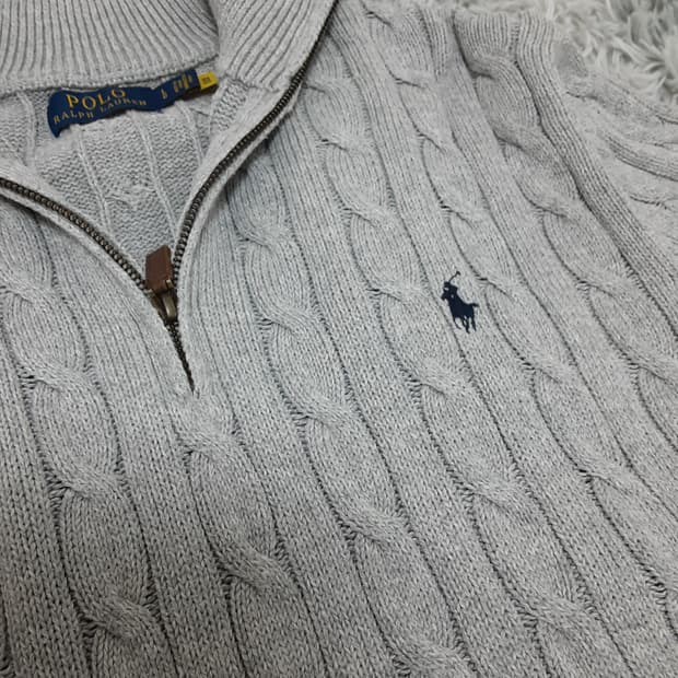 폴로 랄프로렌 꽈배기 니트 반집업