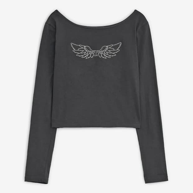 허그유어스킨 엔젤 윙 탑 롱슬리브 티셔츠 차콜