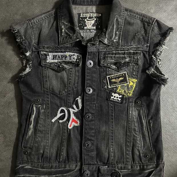 버커루 블랙 데님 패치 조끼 빈티지