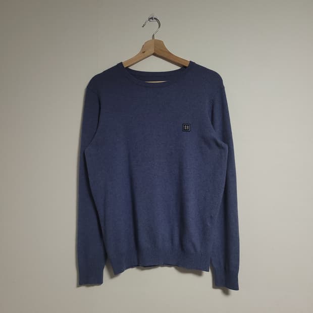 (100)  코오롱 스포즈 심플 블루 라운드넥 니트 모혼방 롱슬리브