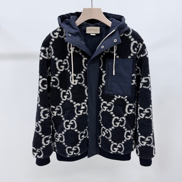 [S+급/M] 구찌 GG 퍼지 패브릭 자카드 후드 후리스 자켓