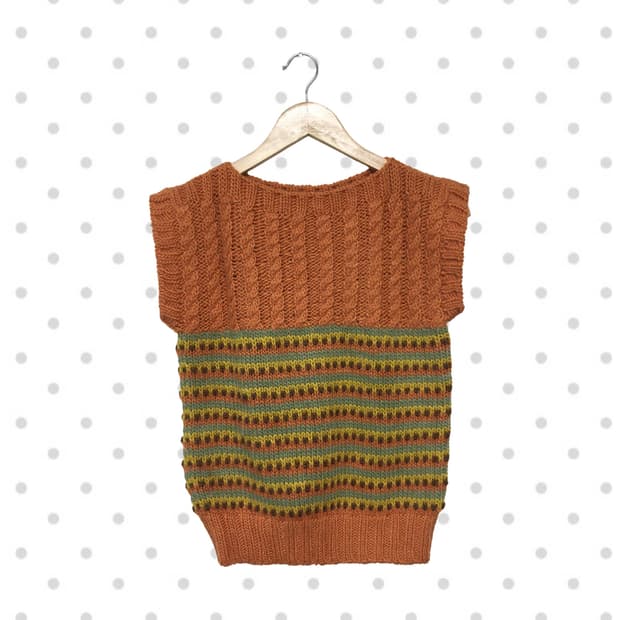 vintage cable stripe mix vest terracotta