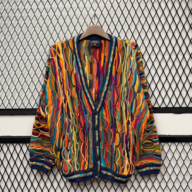 림노스 케이블 니트 하이톤 멀티컬러 포인트 울 가디건