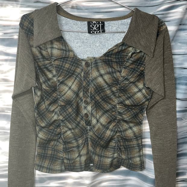 SETSETSET Check Shirring Top