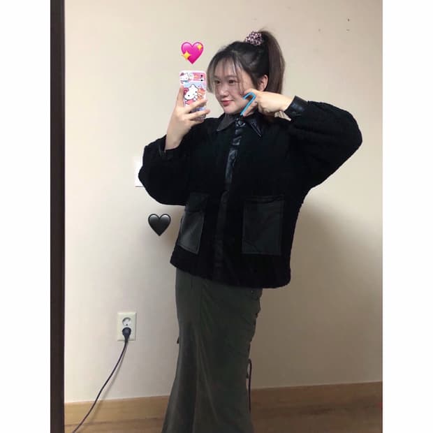 블랙 레더 뽀글이