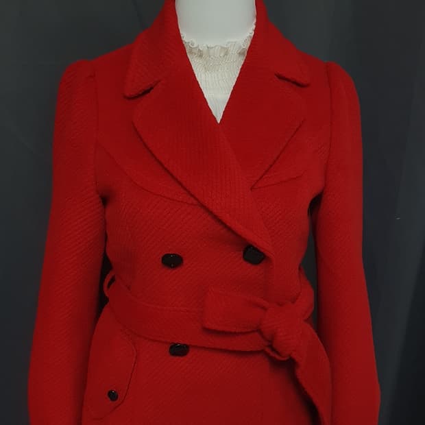 Selly 빈티지 더블버튼 레드 숏코트