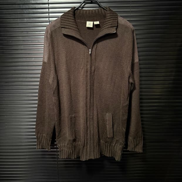 아르마니 익스체인지 밀리터리 브라운 갈색 울 니트 집업 스웨터 스웨이드 