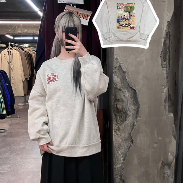 빈티지 프린팅 기모 맨투맨 백멜란지 Free  #csz3541