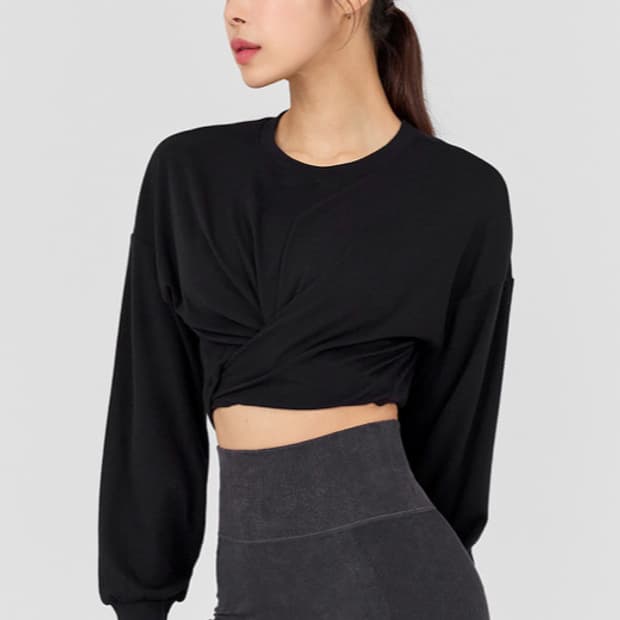 S 텍달린 새상품 젝시믹스 크롭 타이 긴팔 티셔츠 - 블랙