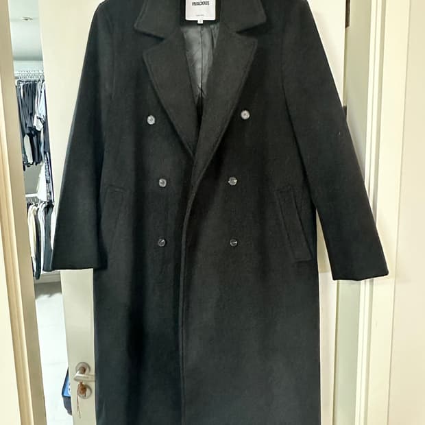 어반드레스 125cm 슈퍼롱 오버핏 더블코트 블랙 L