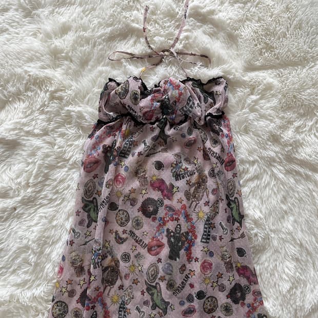 히스테릭 글래머 마법소녀 올오버 그래픽 도트 레이스 캐미솔 슬립 원피스