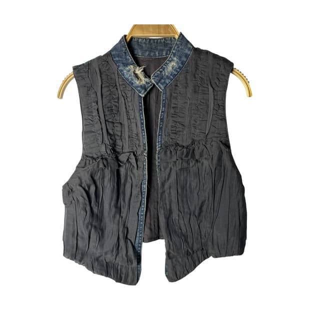 [JPN] 빈티지 오리엔탈 셔링 플리츠 데님베스트