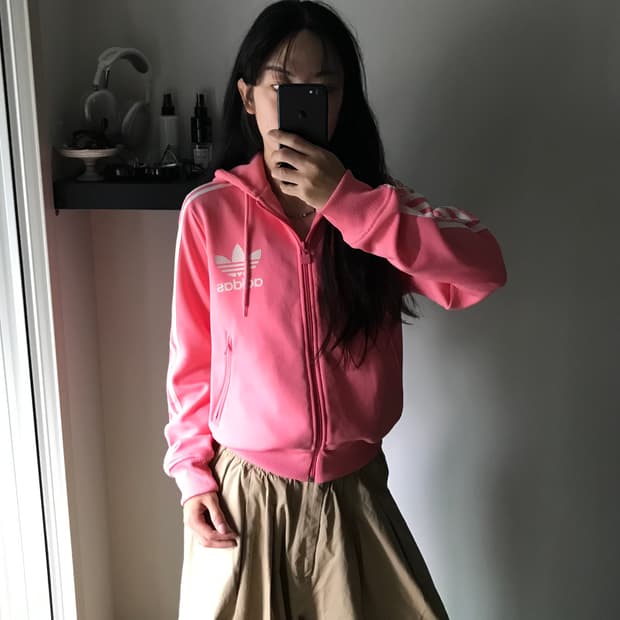 아디다스 구파이어버드 대장급 핑크 후드 트랙탑 져지