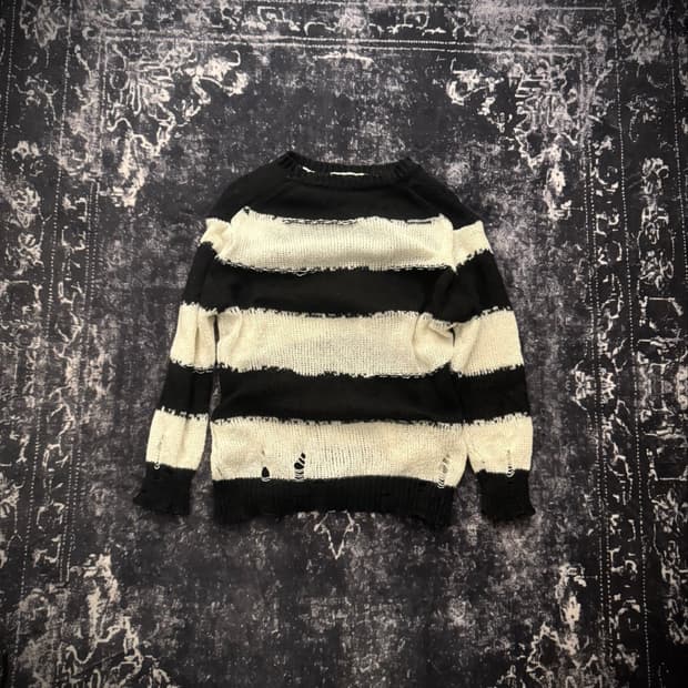 Distressed Design White & Black Knit