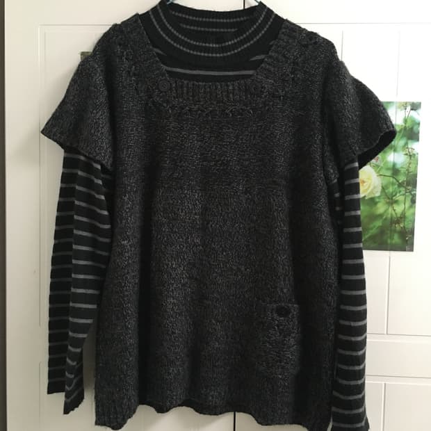 일본빈티지 모리걸 하구미 레이어드 니트 줄무늬 너드