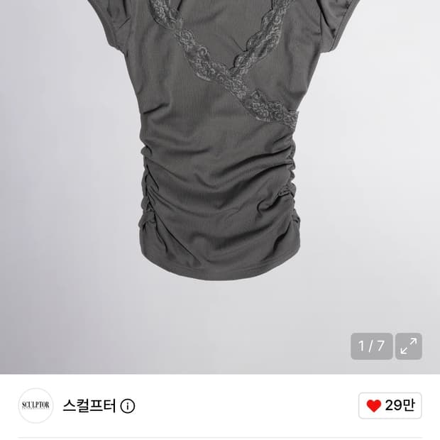 스컬프터 Lace Trim Wrap Tee Charcoal