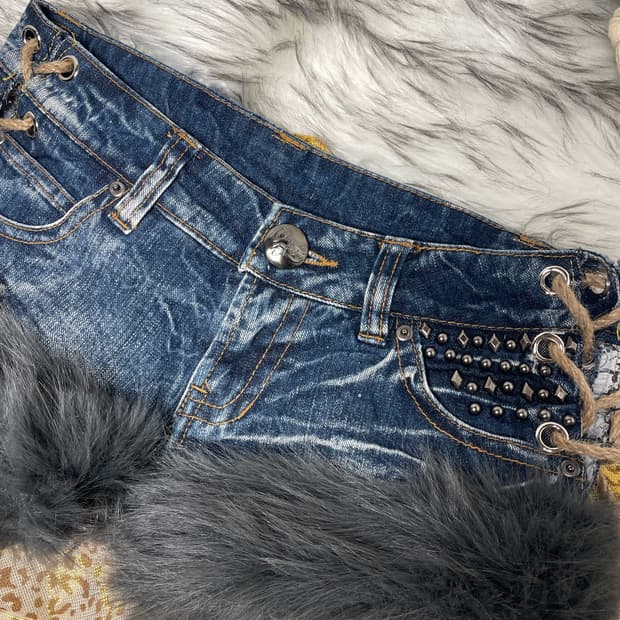 빈티지 커스텀 퍼팬츠 쇼츠 스터드