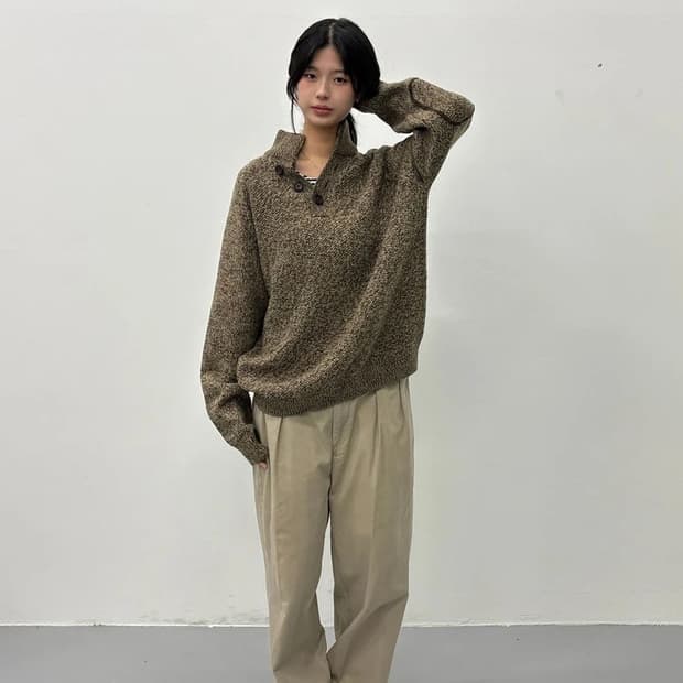 Next Button-Neck Marled Knit Sweater