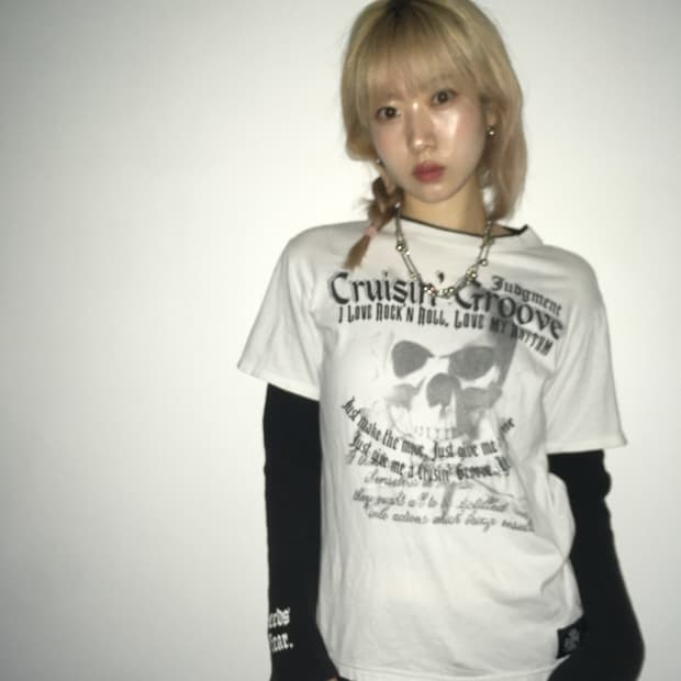 jpn vintage punk skull layered long slee