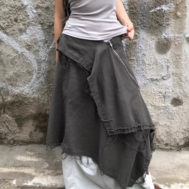 그레이 미디스커트