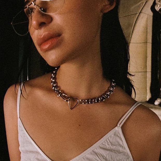 LCDC 볼드 체인 하트 초커 목걸이