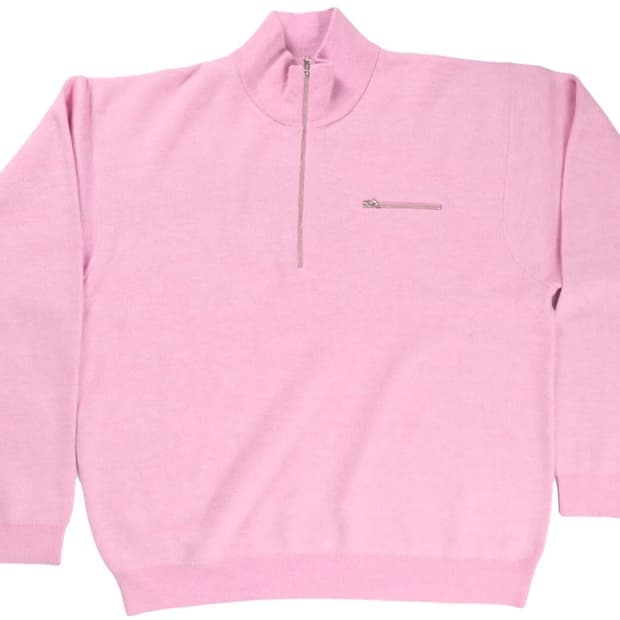[L] 스투시 하프 집 모크넥 스웨터 핑크