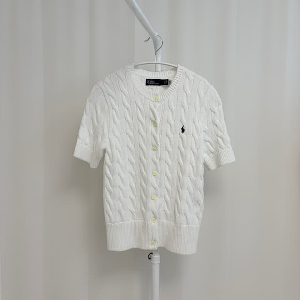 폴로랄프로렌 화이트 케이블 니트 반팔 가디건 신형 QR택