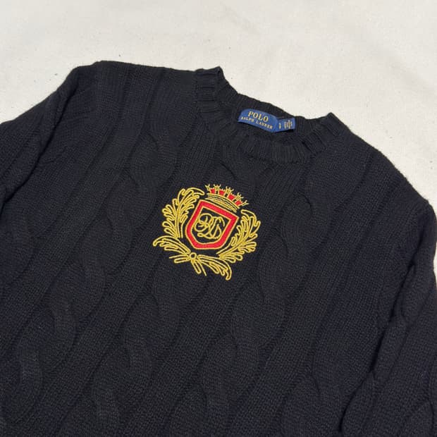 S 폴로랄프로렌 크레스트 자수 블랙 케이블 니트