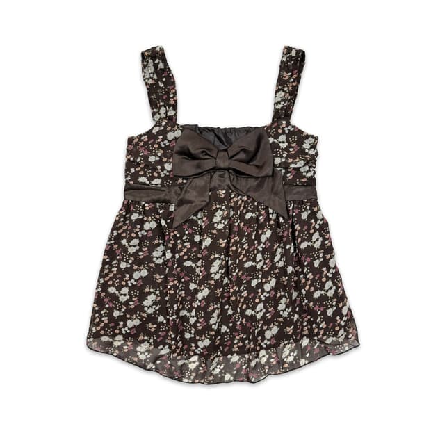 빈티지 브라운 리본 플라워 레이어드 슬리브리스