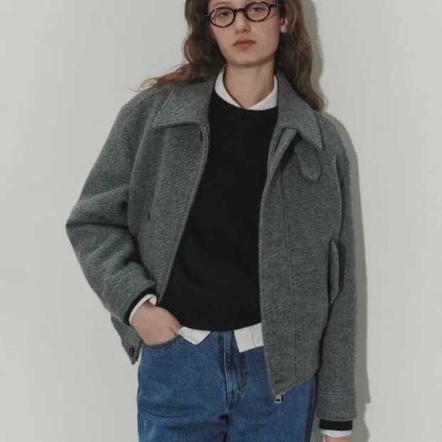 던스트 텍스처드 카라 울 블루종 자켓 XS