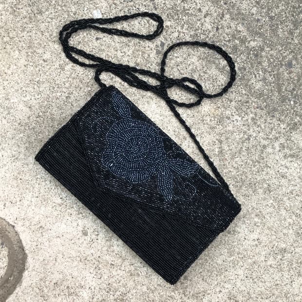 black floral beaded shoulder bag 