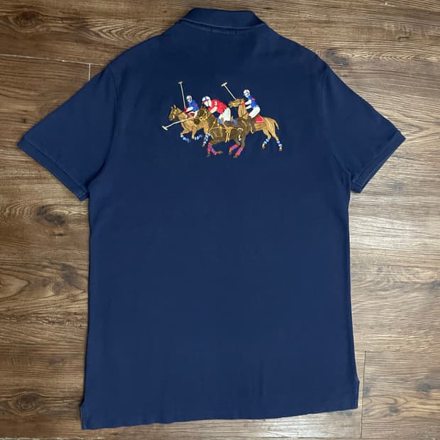 폴로 랄프로렌 트리플포니 자수 커스텀 슬림핏 PK 카라티 네이비