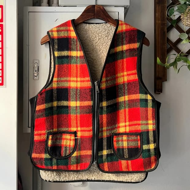 [S]90's USA 빈티지 쉐르파 라이닝 체크 울 베스트