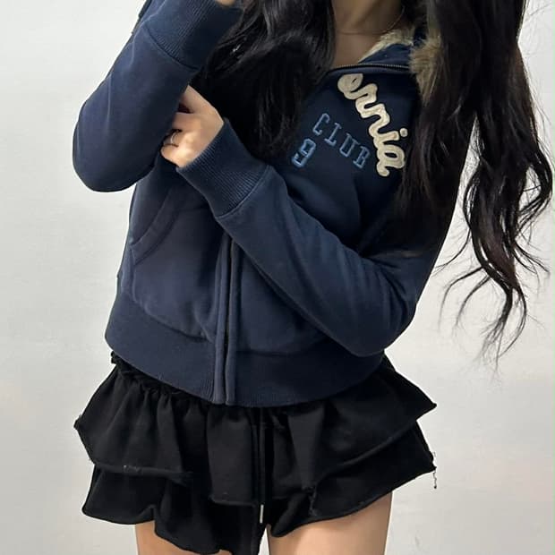 후아유 y2k 후드 퍼 울프죠 대대장 자켓 걸즈 후드집업(S)