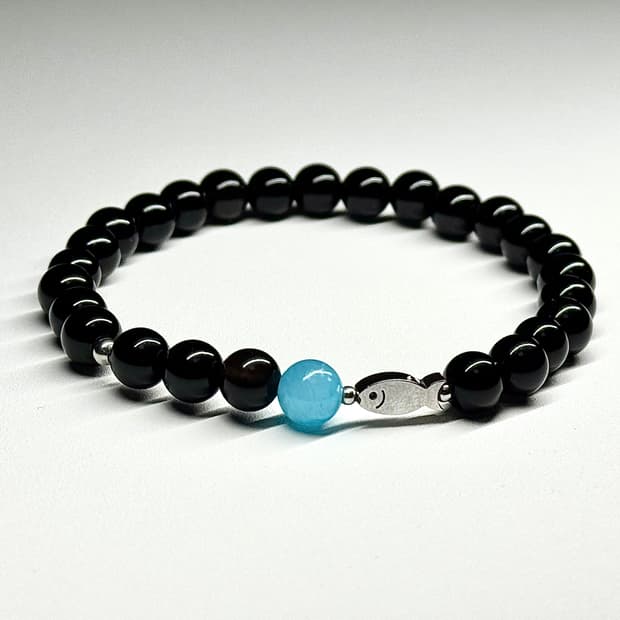 천연석 오닉스 물고기 원석팔찌 커플팔찌