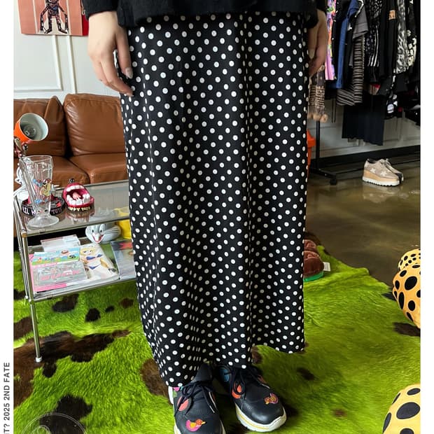 Jpn Vintage Dot Pattern Poly Long Skirt