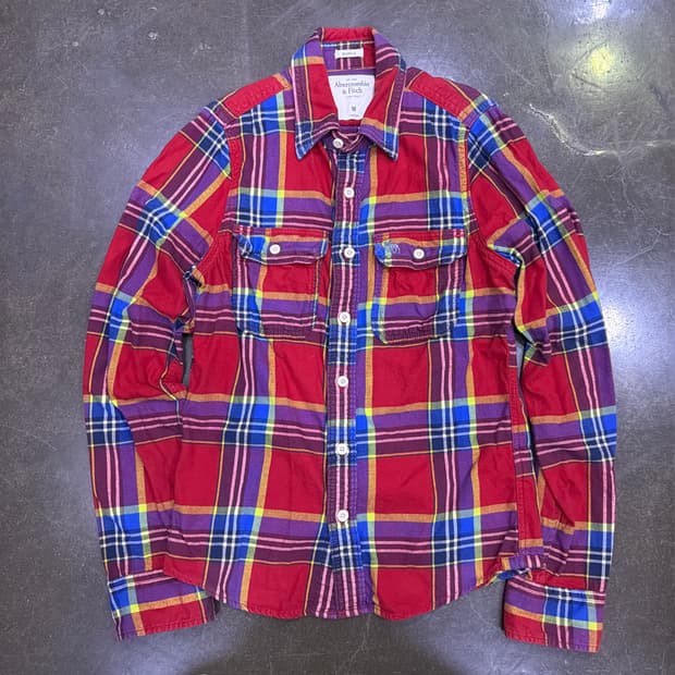 아베크롬비 플란넬 체크셔츠 레드 머슬핏 M