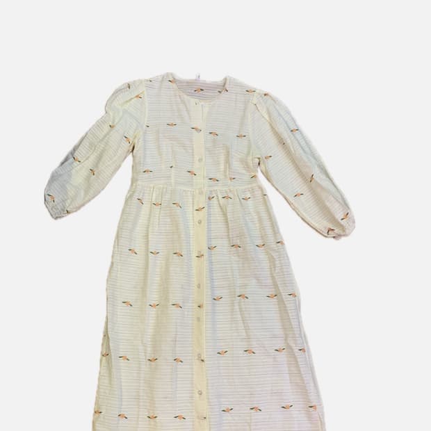 Floral Bud Embroidery Long Shirt Dress