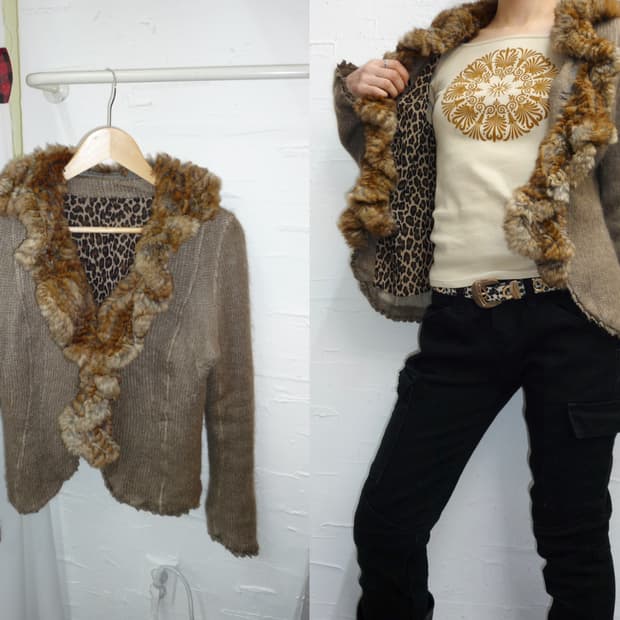 fur-trimmed neckline cardigan
