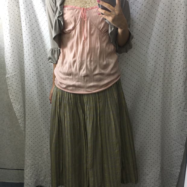 카키 7부 볼레로 가디건