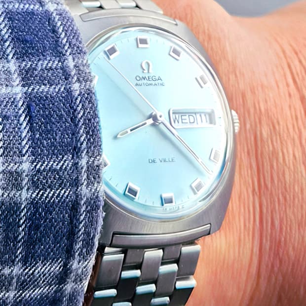 오메가 드빌 데이데이트 오토메틱  스카이블루(남여공용)