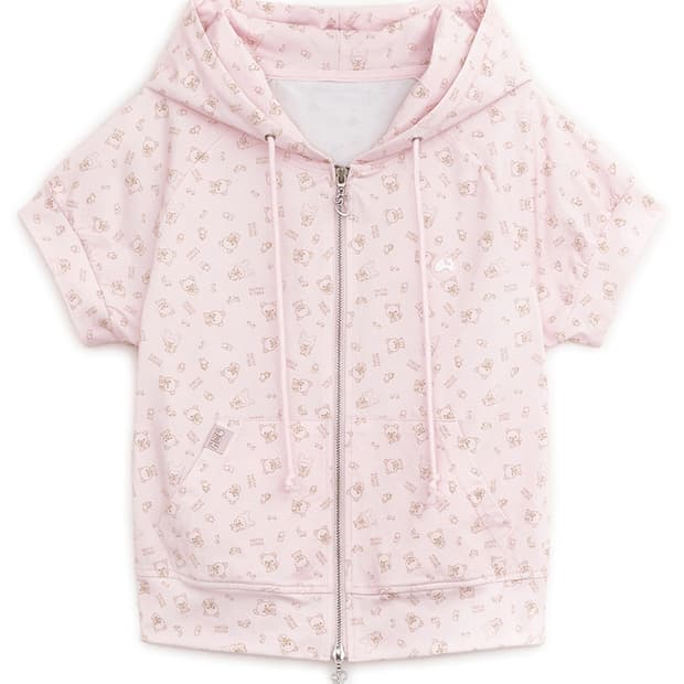 허그유어스킨 코리락쿠마 프린트 후드집업 핑크