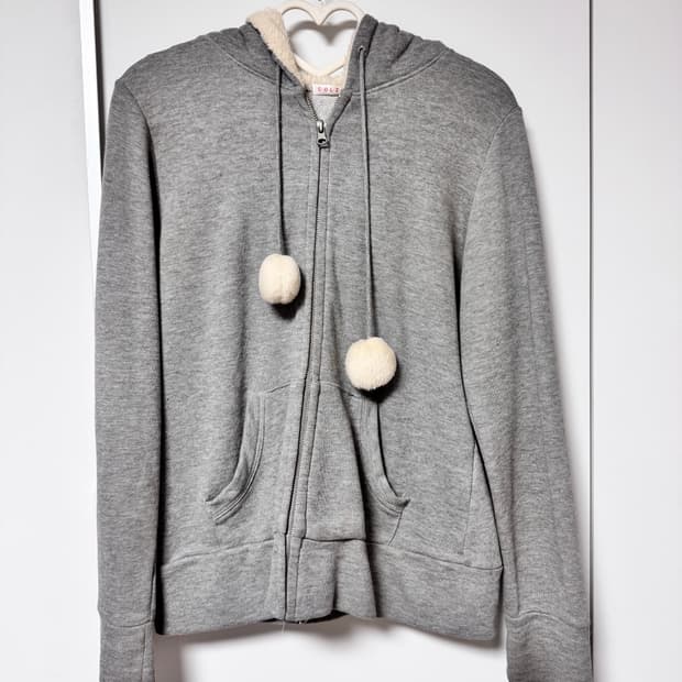 빈티지 폼폼 그레이 털 후드집업