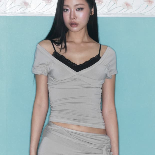 플리즈노팔로우 마린 스트랩 셔링 쇼츠 슬리브 탑