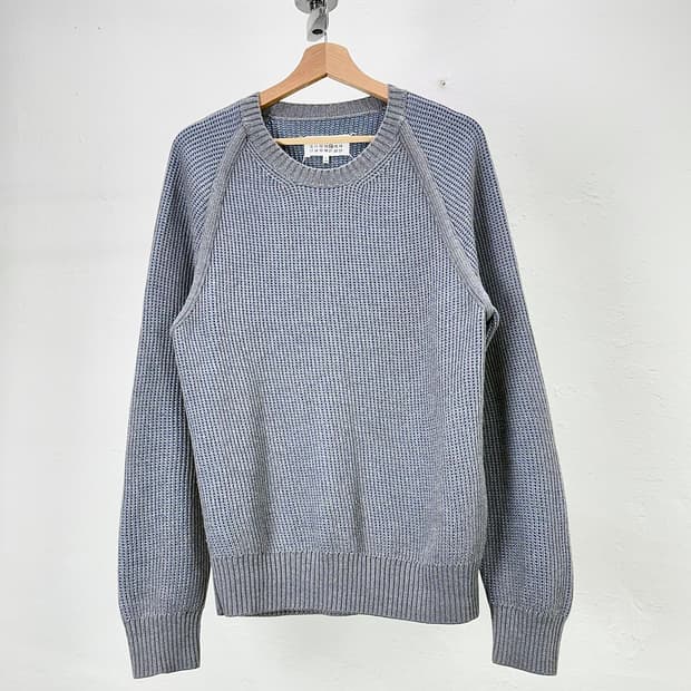 메종 마르지엘라 넘버 14 투톤 백 스티치 크루넥 니트 스웨터