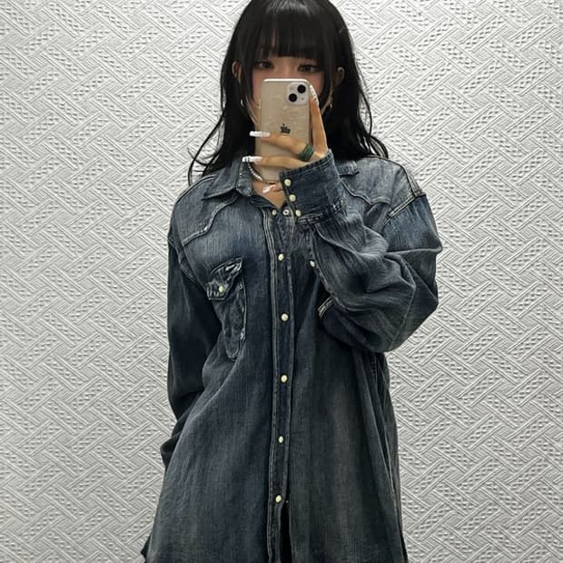 랭글러 컨트리 웨스턴 빈티지 워싱 데님 셔츠 XL C10872