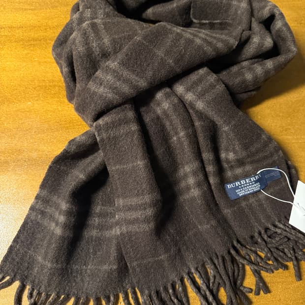 버버리 런던 캐시미어100% 체크 머플러 브라운