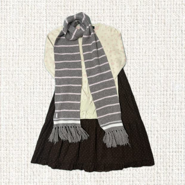 east boy 브라운 핑크 스트라이프 머플러