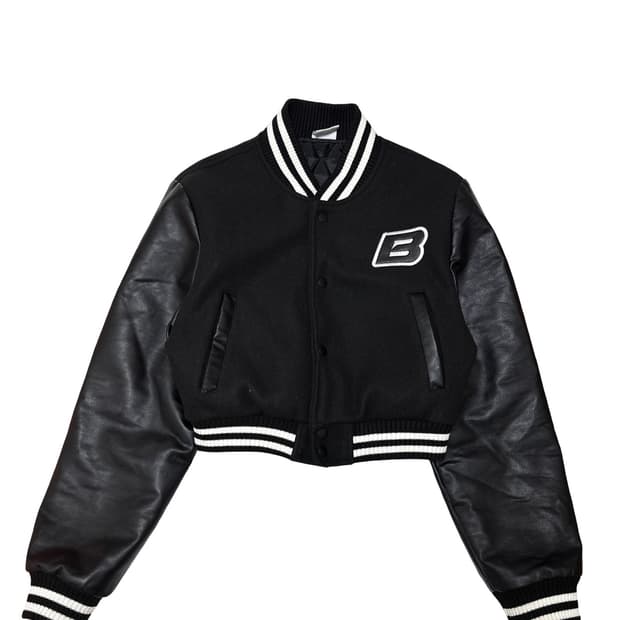 본투윈 블랙 크롭 바시티 자켓